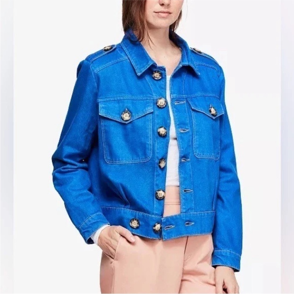 Free People Denim Cobalt Blue Cotton Jacket sz XS